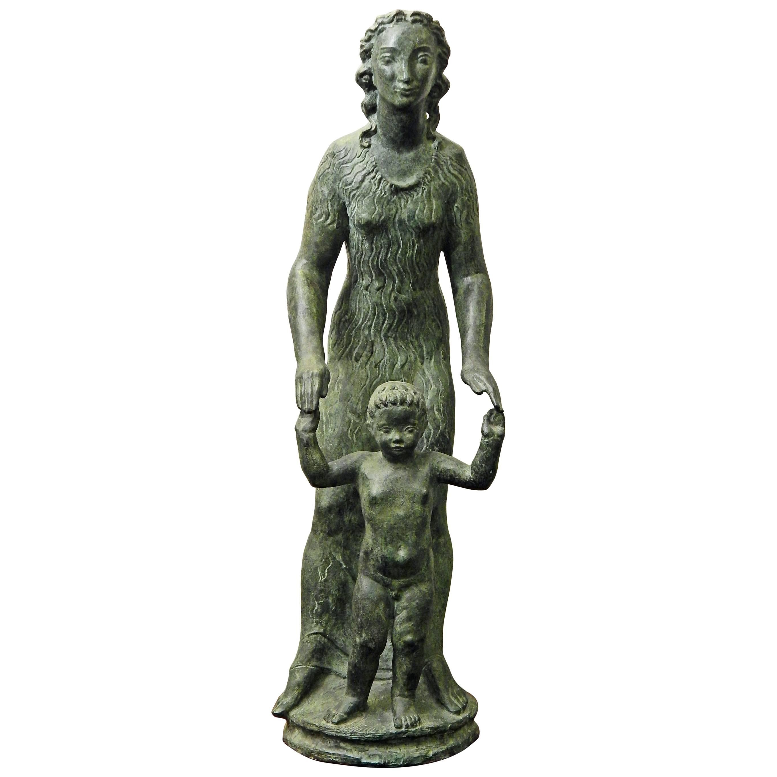 "Mother and Son, " Large, Tender Art Deco Sculpture by Sir Charles Wheeler