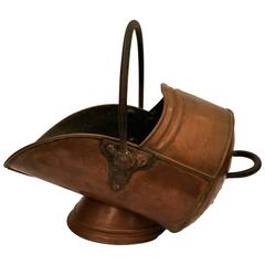 Antique Large 19th Century Copper and Iron Coal Scuttle