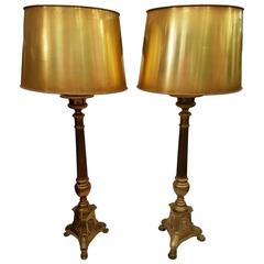 Pair of 19th Century Bronze Three-Light Stick Lamps