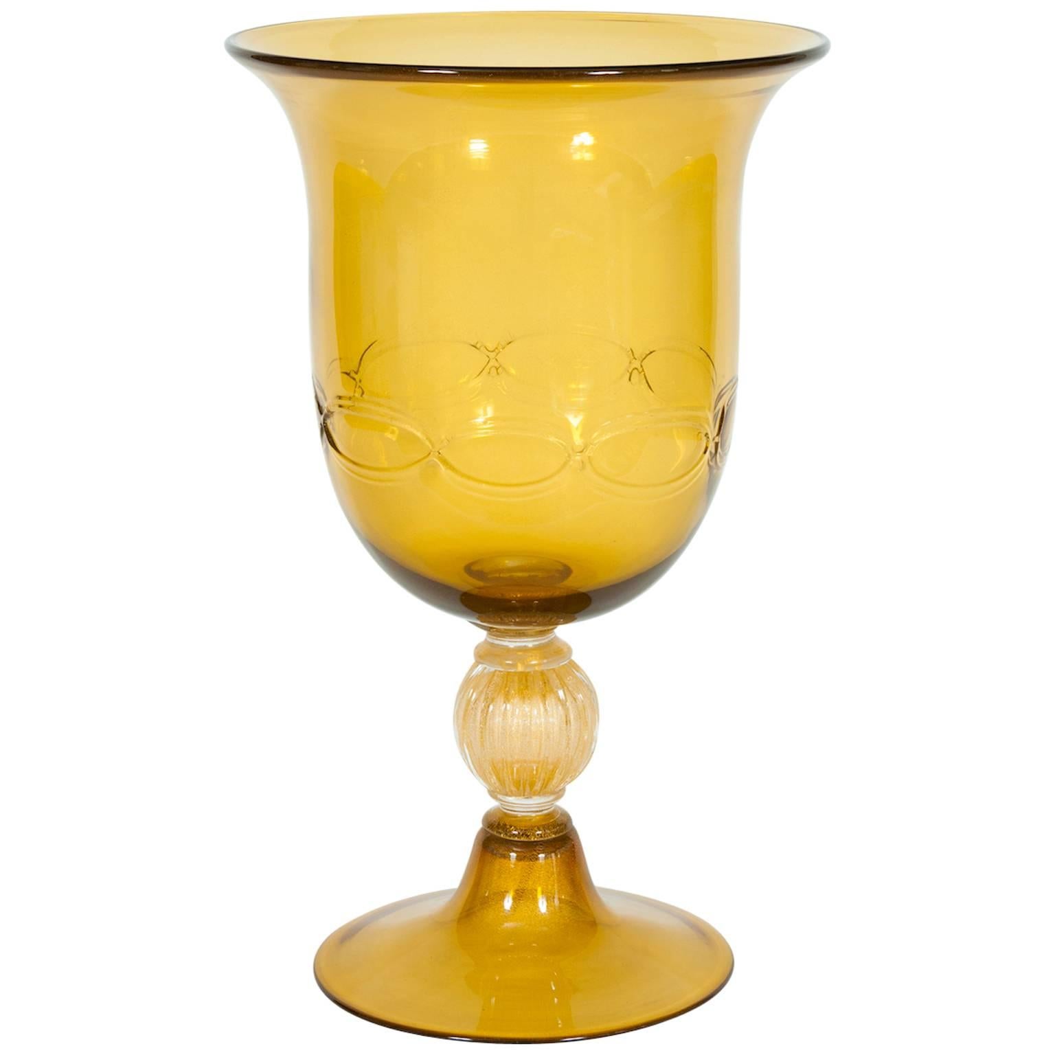 Italian Venetian Cup in Murano Glass Amber and Gold