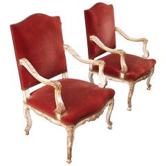 Pair of 19th French Louis XV Velvet Upholstered Armchairs 12