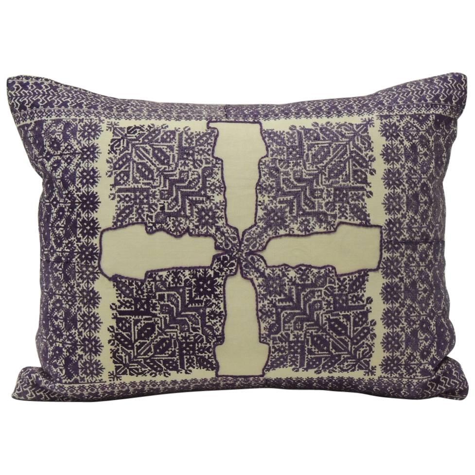 19th Century Fez Embroidery Purple Decorative Lumbar Pillow