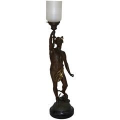 Late 19th Century Hermès Statue Lamp with Greek Key Glass Shade 11