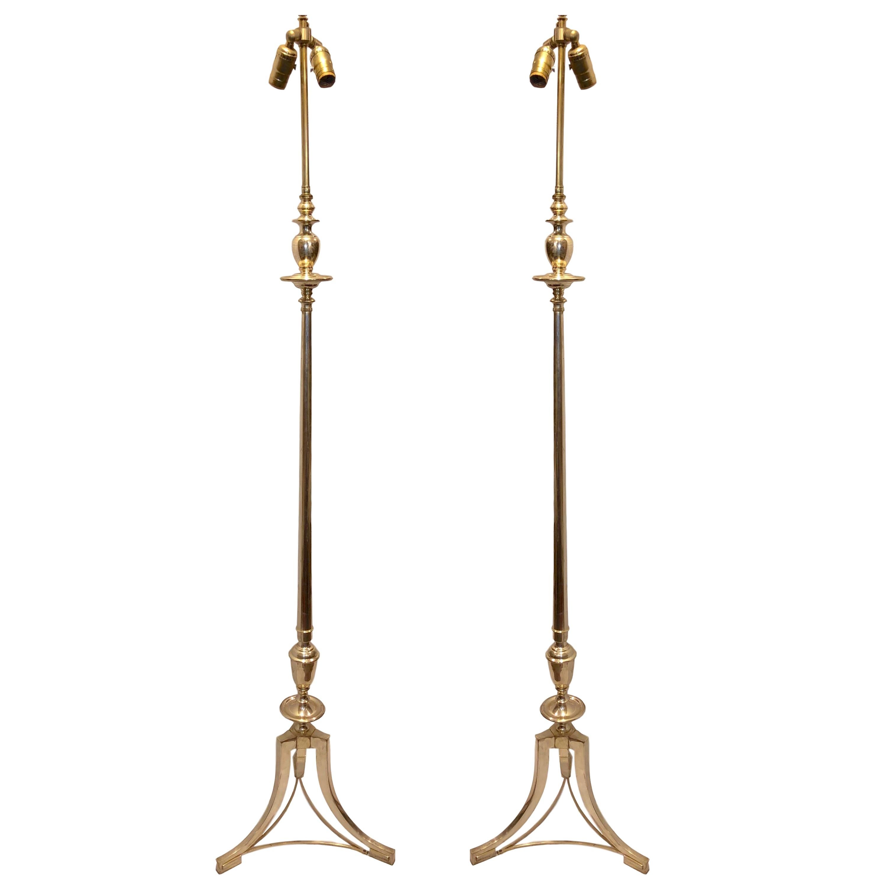 Pair of Silver Plated Floor Lamps For Sale