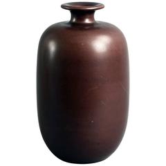 Unique Stoneware Vase with Matte Brown Glaze by Erich & Ingrid Triller for Tobo