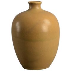 Retro Unique Stoneware Vase with Matte Yellow Ochre Haresfur Glaze by Tobo, Sweden