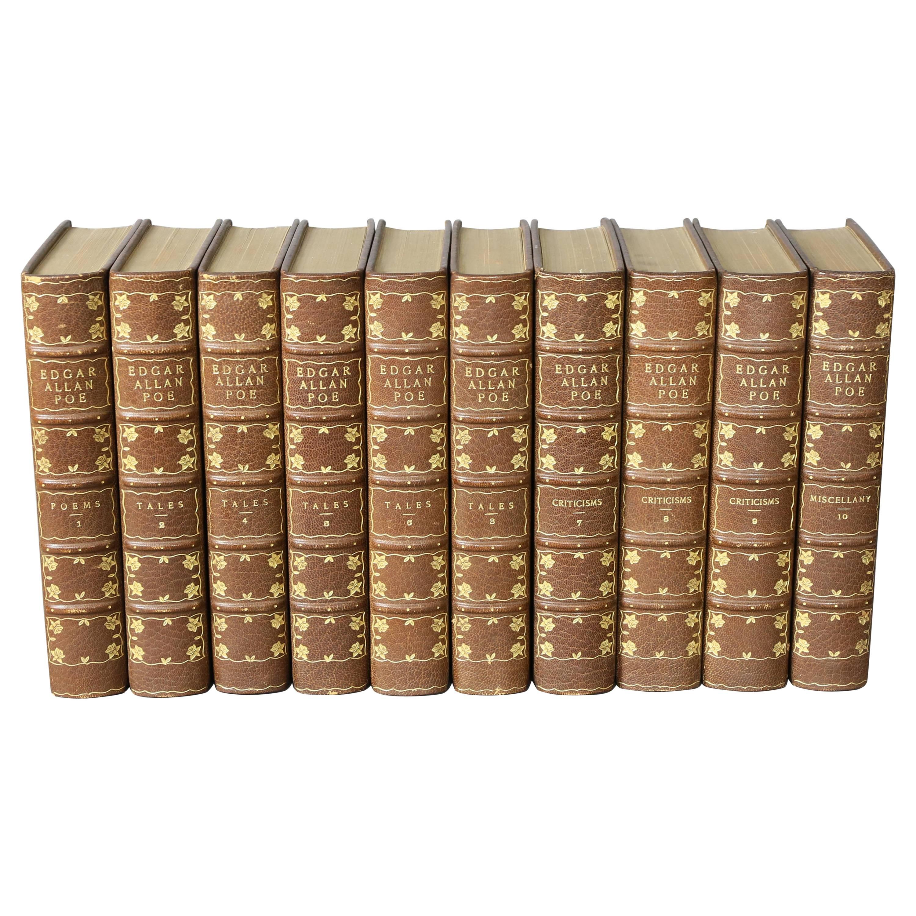 Fine Set of Ten Leather Bound Volumes, The Complete Works of Edgar Allan Poe