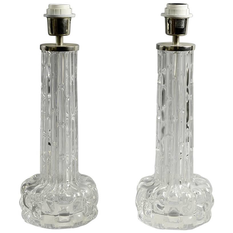 Pair of Clear Glass Table Lamps by Carl Fagerlund for Orrefors For Sale