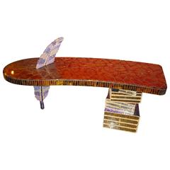 Mosaic Desk with Feather Covered of Old Glass Beads 2