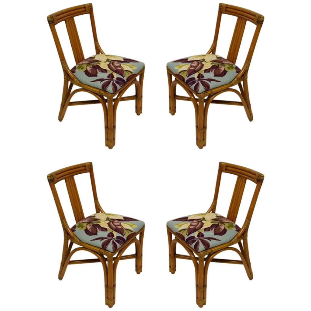 Four Bamboo Armless Dining Height Chairs, USA, circa 1955