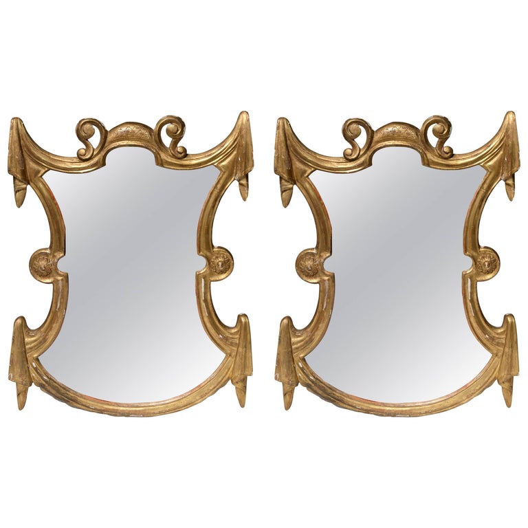Pair of Unusual Shaped Gilt Italian Mirrors at 1stDibs unusual shaped