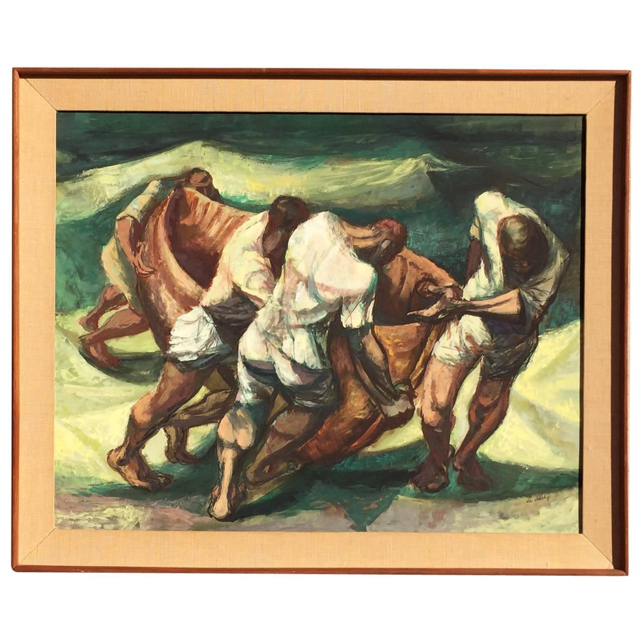 Francis De Erdely Watercolor and Pencil "Mexican Shark Fisherman" For Sale
