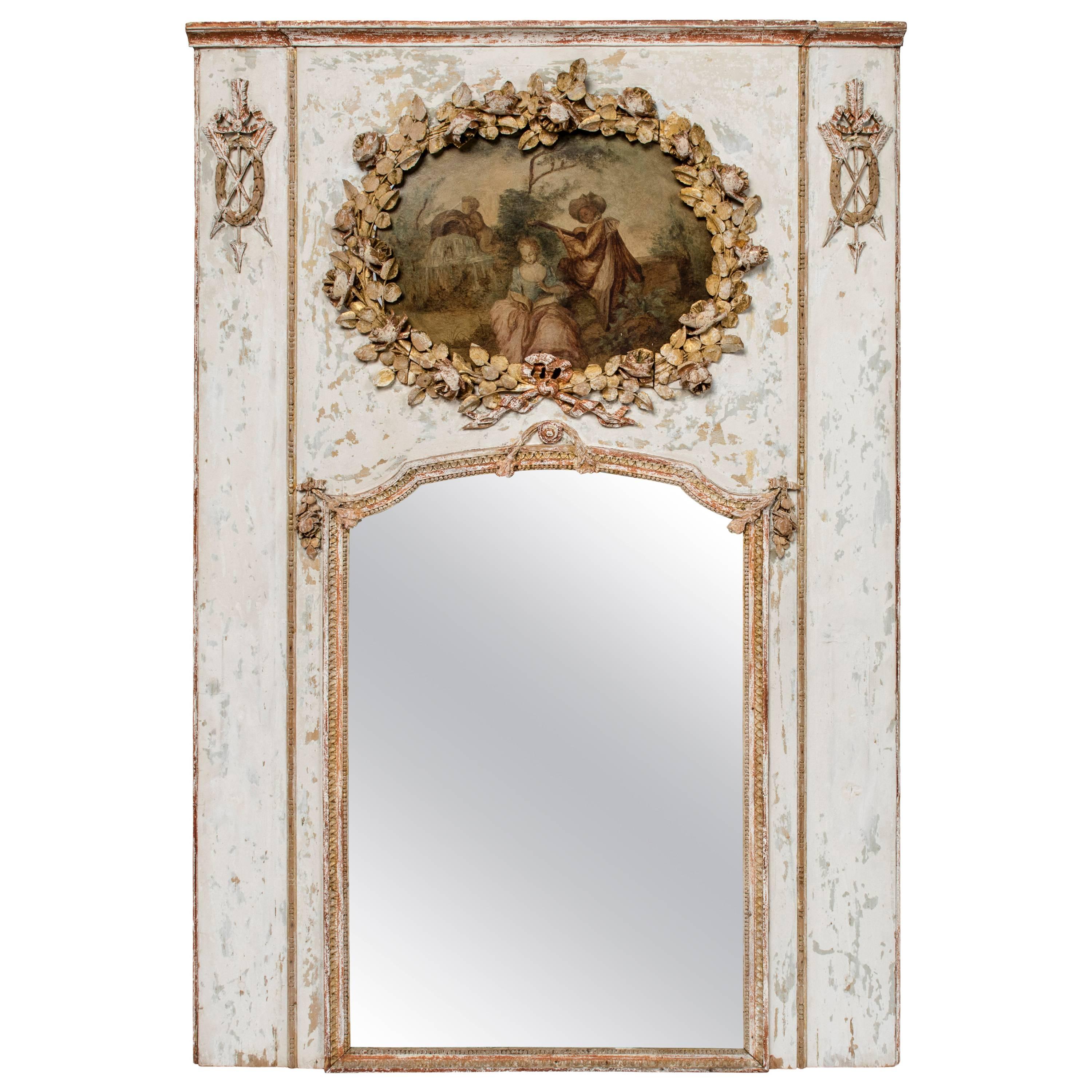 Hand-Painted Gilt Louis XVI Trumeau Mirror
