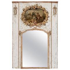 Hand-Painted Gilt Louis XVI Trumeau Mirror 2