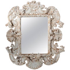 White Painted and Carved Wood Rococo Mirror