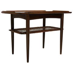 Mid-Century Danish Side Table with Woven Shelf by Selig