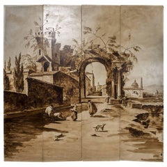 Set of Four Painted Panels with a Scene of Spanish Rural Life