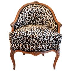 Louis XV Style Walnut Bergere Upholstered in Leopard Chenille
