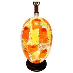 Striking Large and Colorful, 1960s, Italian, Ceramic Lamp in Walnut Base
