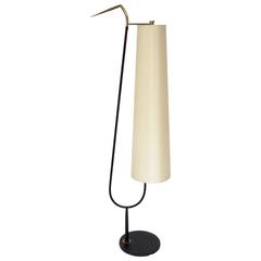 Maison Lunel French Standing Floor Lamp with Cream Linen Shade, 1950s