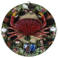 Majolica Portuguese Palissy Crab Platter, circa 1940