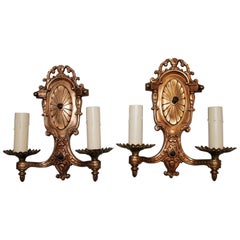 Elegant Pair of 1920s Bronze Sconces