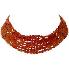 Ruby, Gold and Carnelian Beaded Choker Necklace
