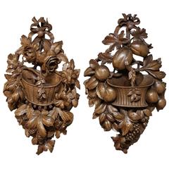 Pair of 19th Century Black Forest Wall Carvings Plaques