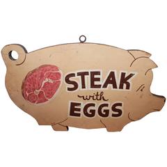Used Reversible Original Painted Pig Trade Sign