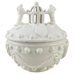 French White Faience Basket with Dogs