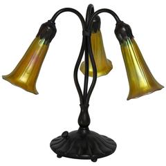 Art Nouveau Tiffany New York, Three-Arm Lily Table Lamp