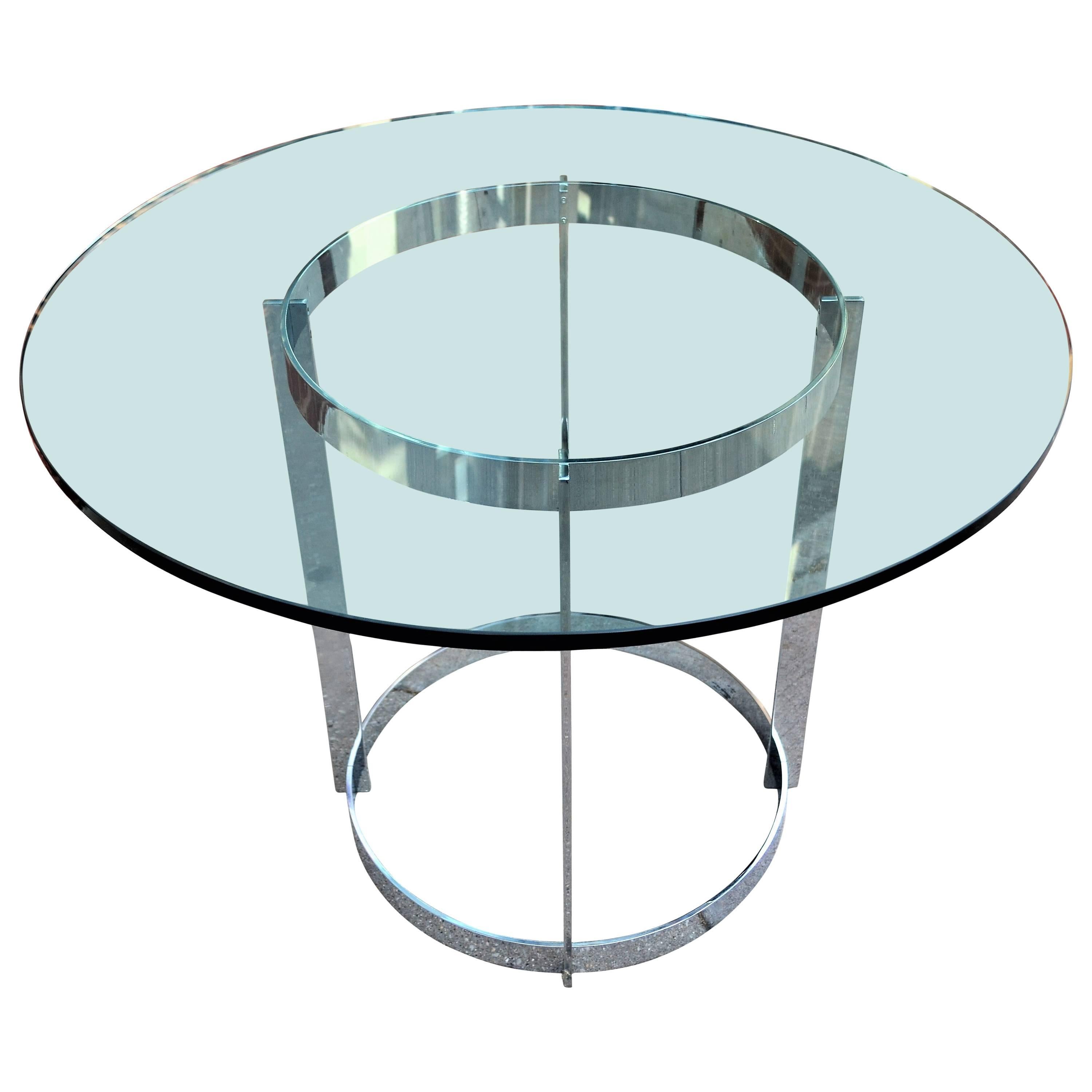 Chrome and Glass Round Dining Table by Tri-Mark