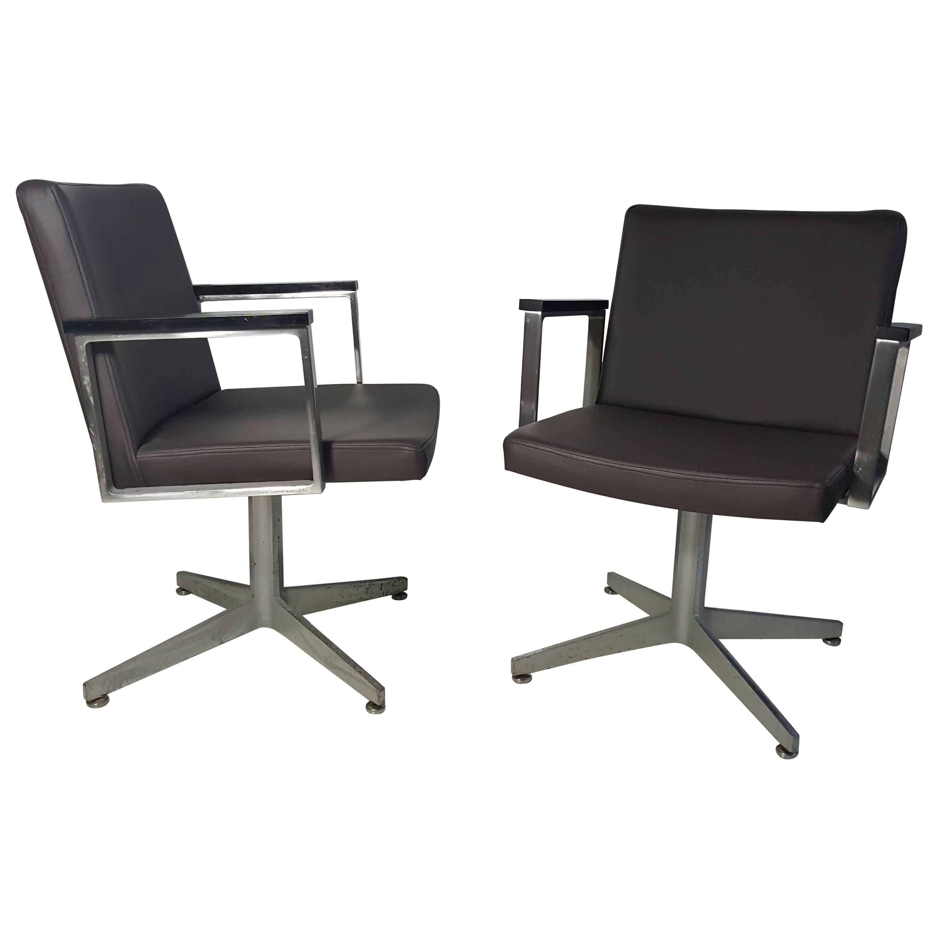 Aluminum and Leather Good Form Armchairs, Modernist, Machine Age