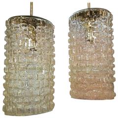 Cubist Style Glass Pendant Lights Pair