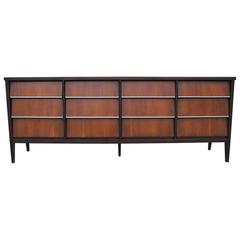 Retro Modern Long Two Tone 12 Drawer Dresser with Chrome Accents