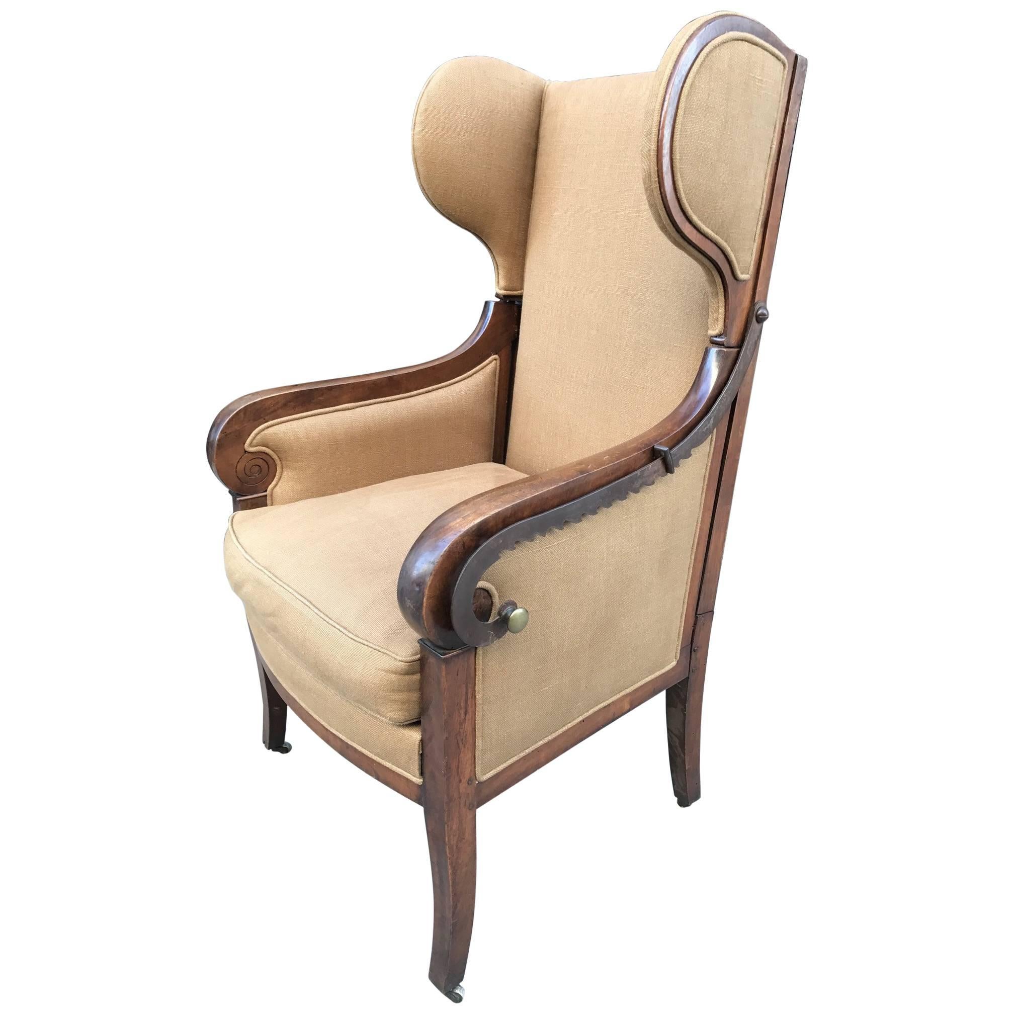 Antique Biedermeier Reclining Wingback Chair