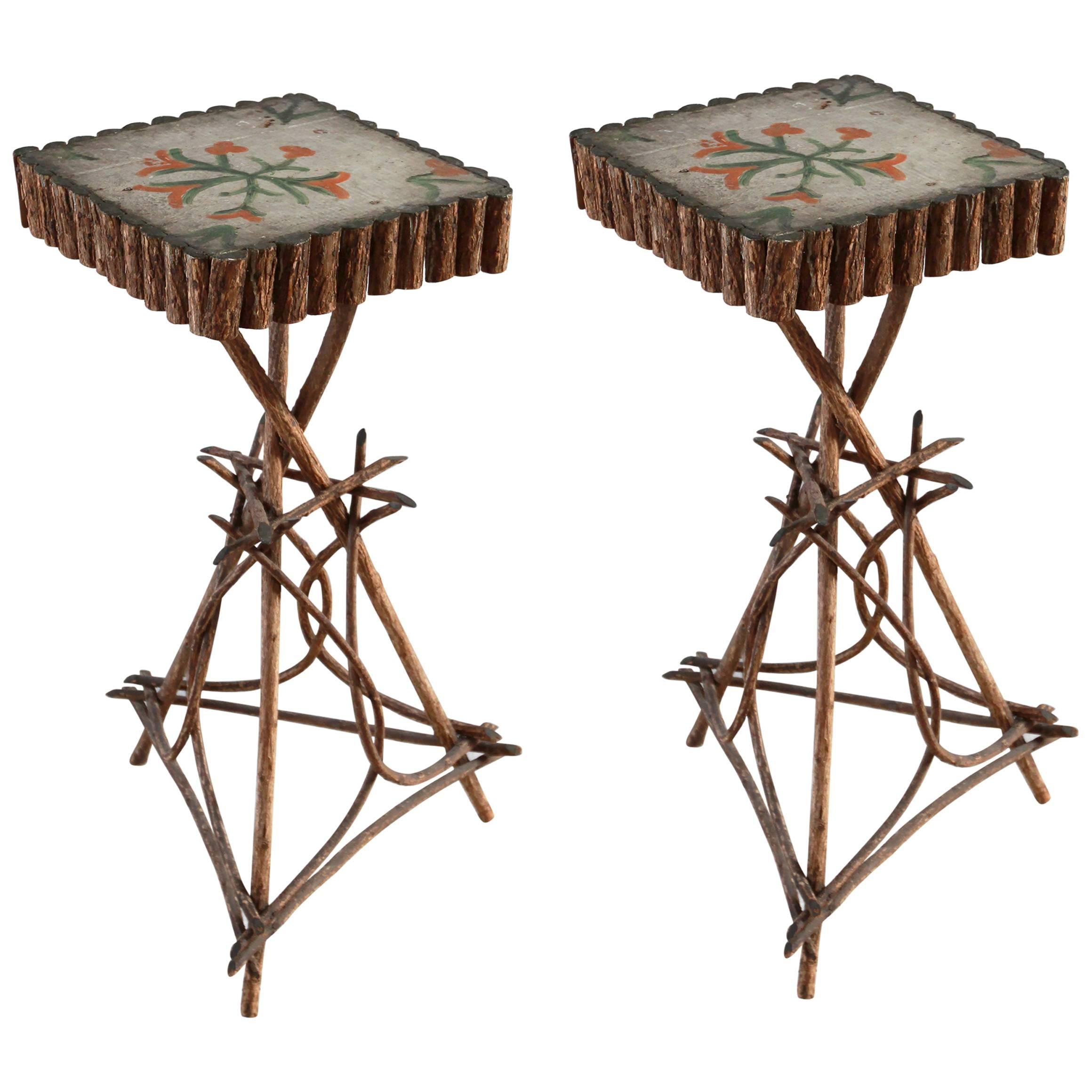 Painted Folk Style Twig Side Tables