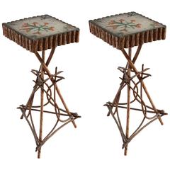 Antique Painted Folk Style Twig Side Tables