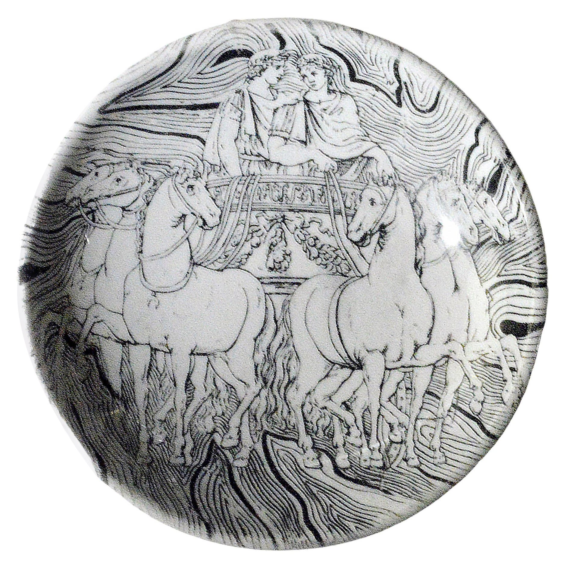 Cenicero vintage Piero Fornasetti en blanco y negro de un carro romano en venta