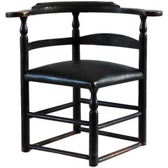 Black Painted Corner Chair Upholstered in Black Leather
