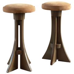 Brown Painted Stools with Suede Seat Cushion