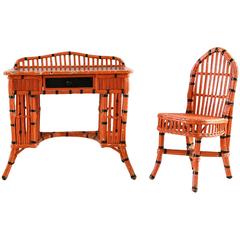 Orange and Black Painted Wicker Vanity Set