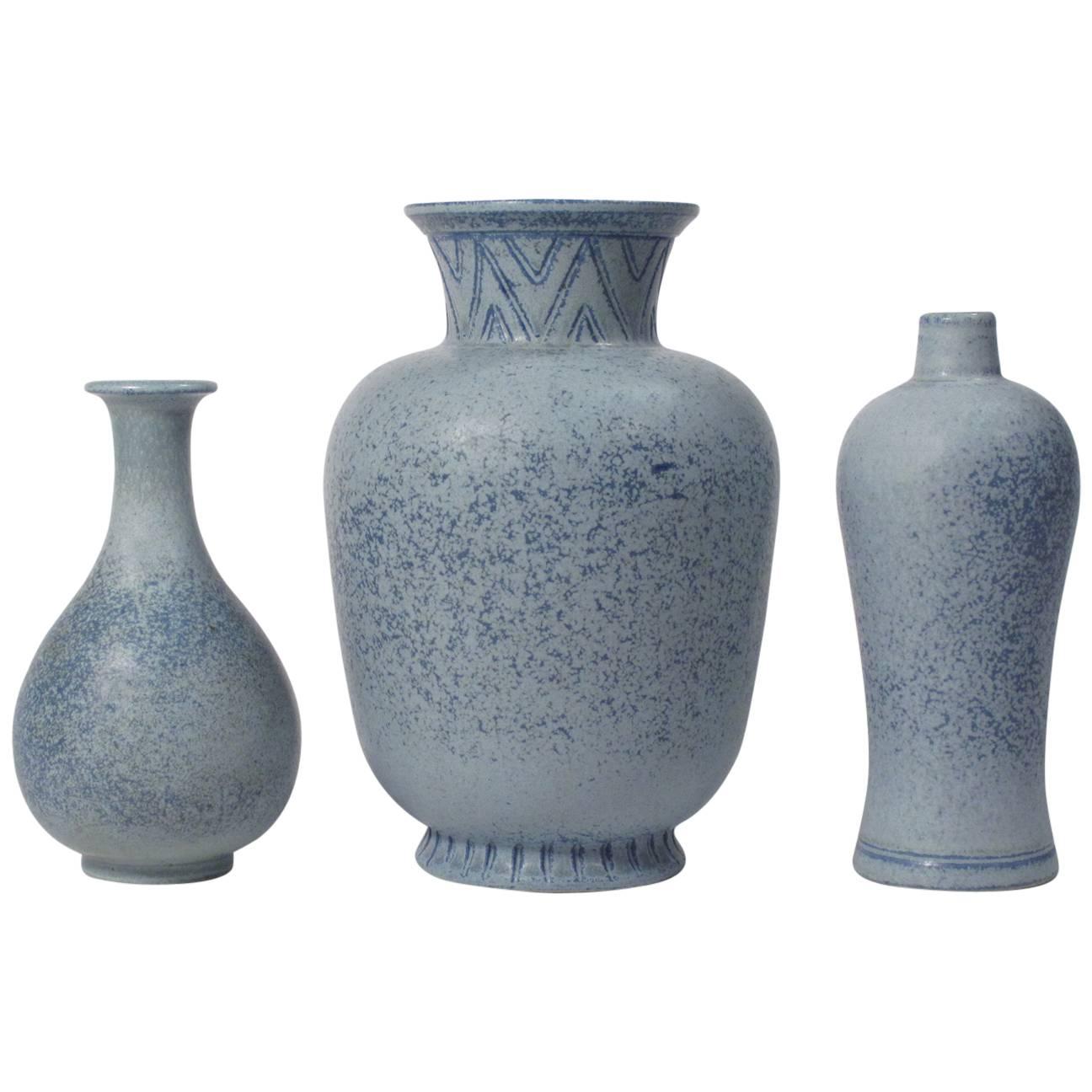 Grouping of Midcentury Blue Gunnar Nylund Ceramic Vases for Rorstrand For Sale