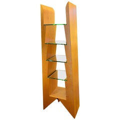 Modern Birdseye Maple and Glass Bookcase