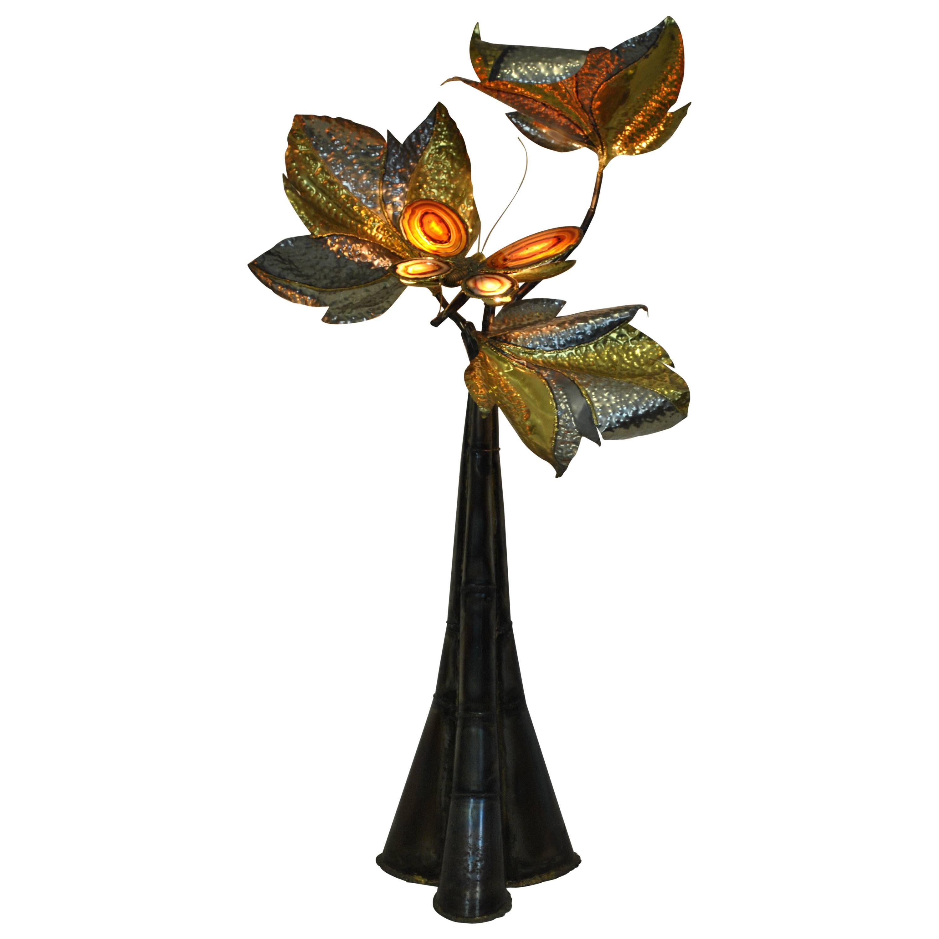 Brass and Agate "Butterfly" Floor Lamp by Henri Fernandez for Maison Honoré For Sale