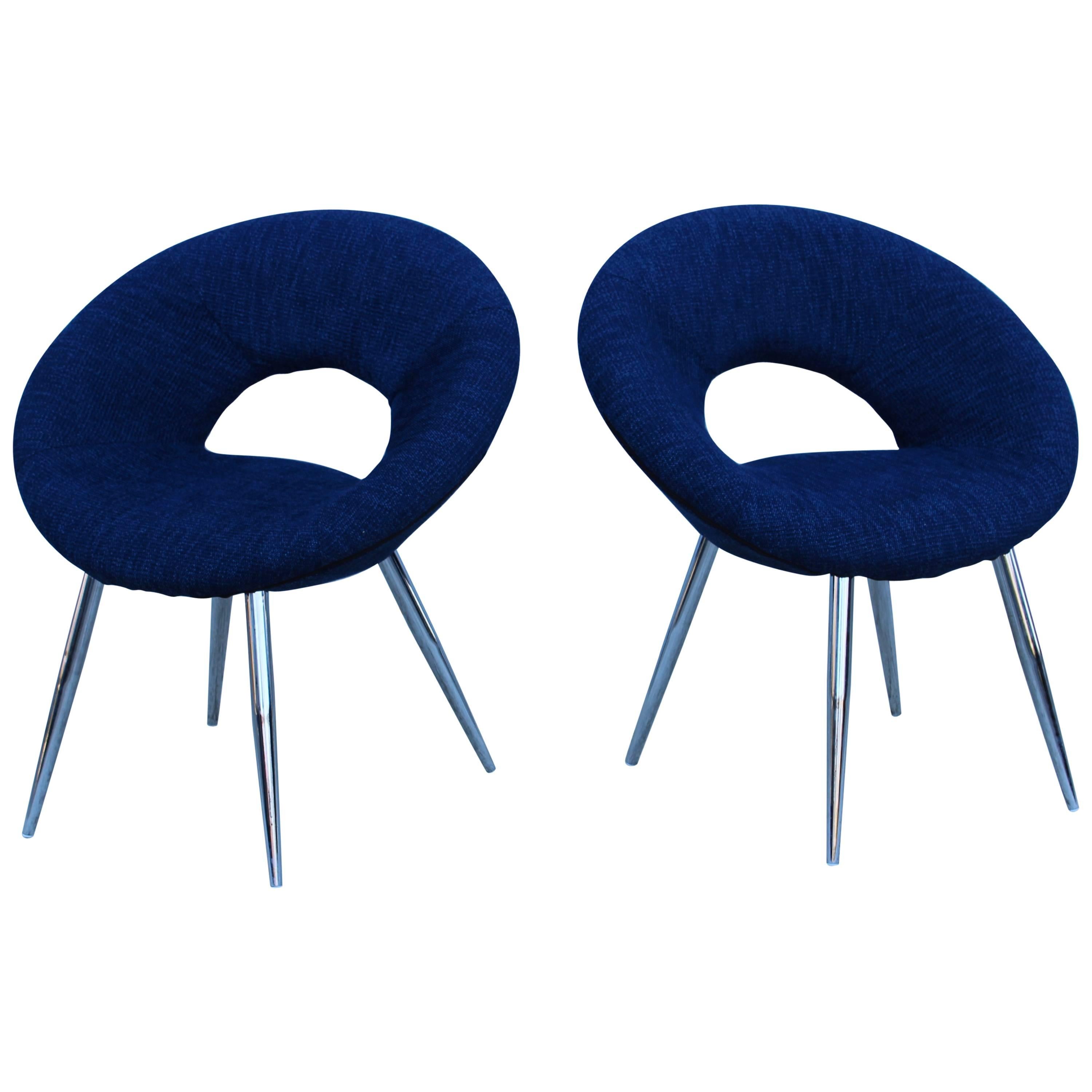 1970s French Chrome Saucer Chairs