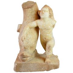Roman Marble Sculpture of Cupid with a Dolphin