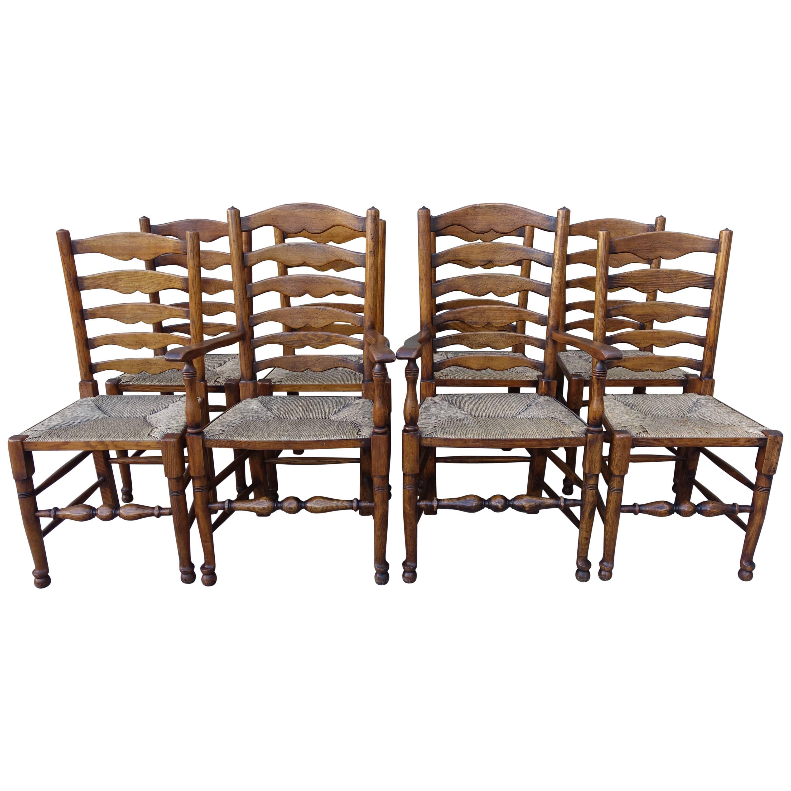 Set of Eight English Ladder Back Dining Chairs
