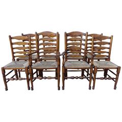 Set of Eight English Ladder Back Dining Chairs