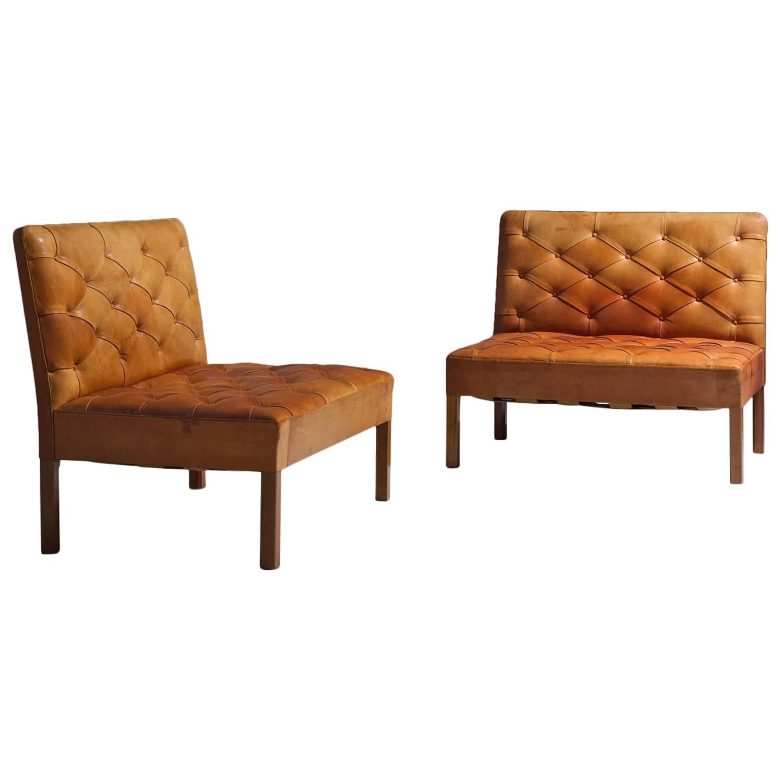 Kaare Klint Two Addition Sofa's in Original Cognac Leather